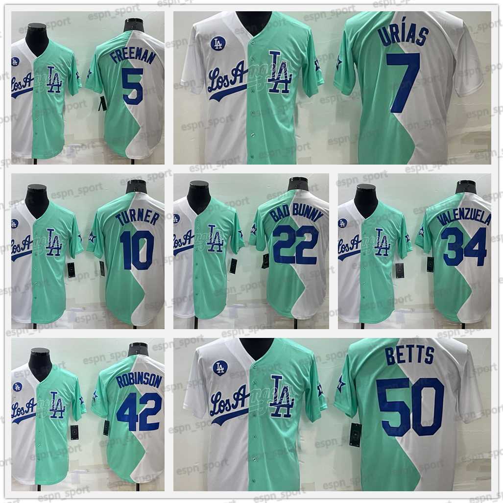 

#7 Julio Urias Dodgers Jerseys Bad Bunny Mens Mexico City Gold Mookie Betts Jersey Bellinger Clayton Kershaw Justin Turner Muncy Scherzer, White /mens flex base