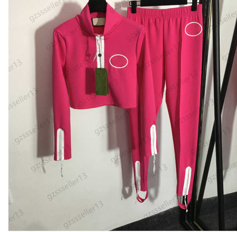 

Womens Two Pieces Pants Yoga Tracksuites Half Zip Stand Up Collar Long Sleeves Short Jacket Zipper Split Elastic Tight Trousers Brand Women Clothing 2 Colors 1970