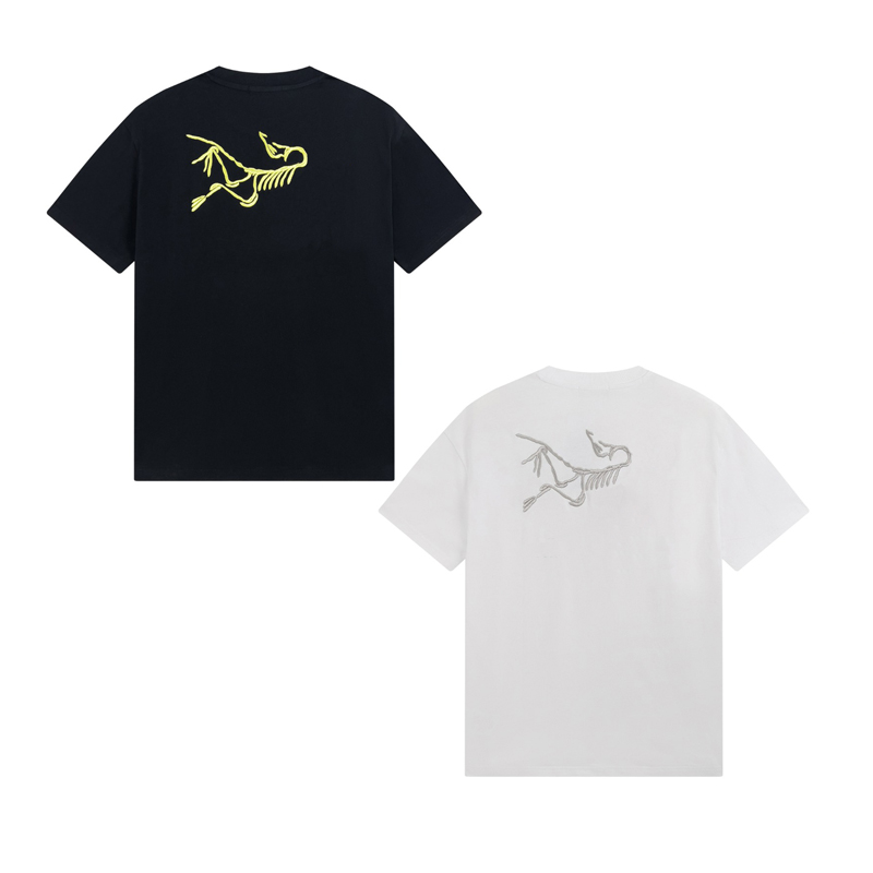 

22fw Summer Europe Embroidery Logo Tee Plus Size Men T shirt Women Street skateboard Casual Cotton Tshirt, White