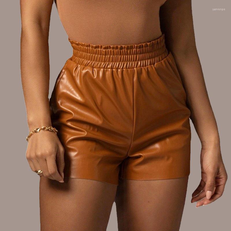 

Women' Shorts Women' Womens Elastic Waist PU Leather Casual With PocketWomen, Black