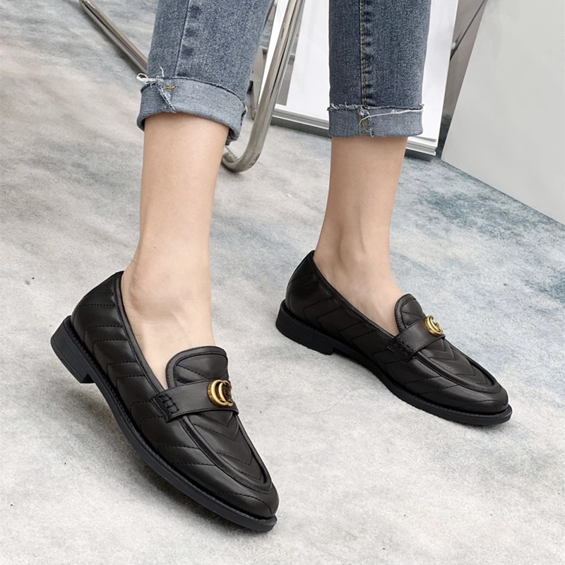 

Stylish shoes and accessories copper buckle leather anti-thick bottom sports brand designer casual women's single shoe black motor vehicle work dancing women's, As pic