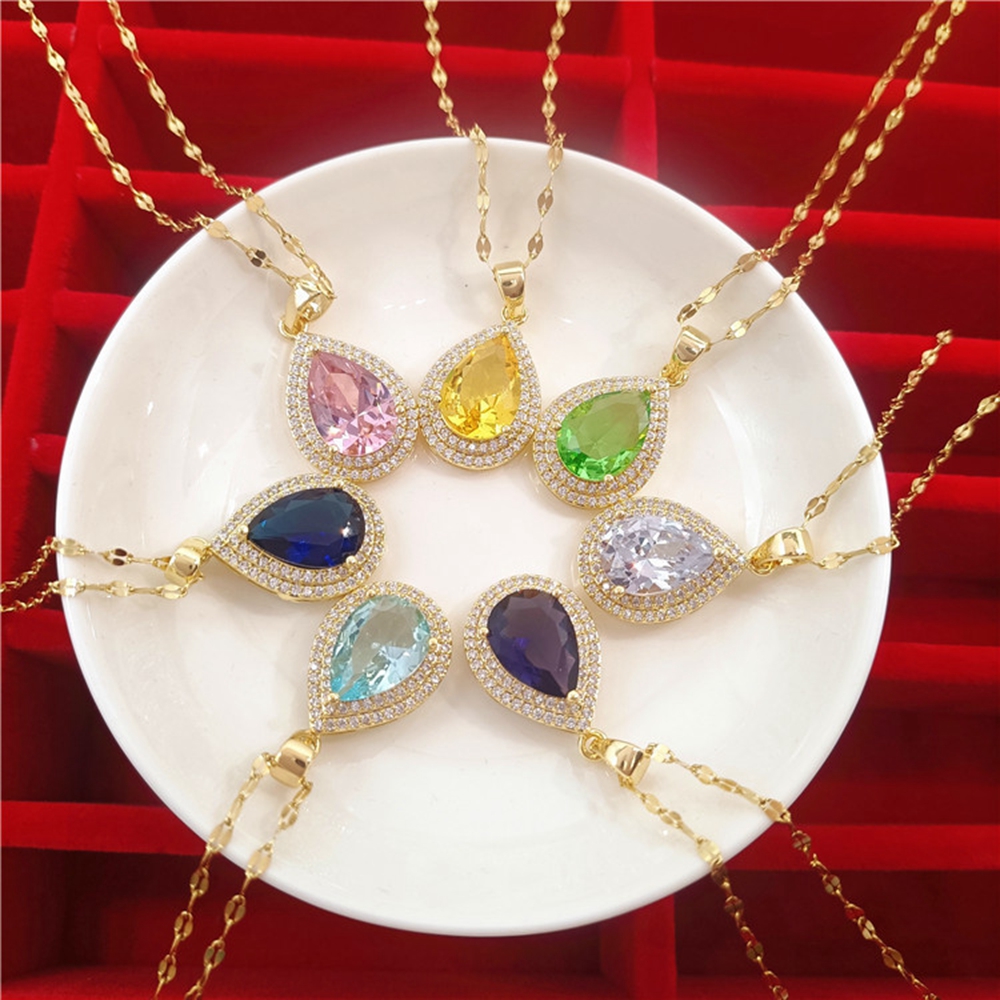 

Pendant Chain Double Wall Inlaid with Asian and European Fashionable Water Drop Luxury Dinner Accessories 18k Gold Filled Classic Lady Jewelry Gift