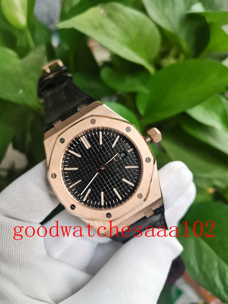 

new version Men's Watches 41mm 18K Rose Gold White Dial 15510 Automatic Mechanical Transparent ETA Movement Leather Strap Bands Men's Fashion Wristwatches, Black