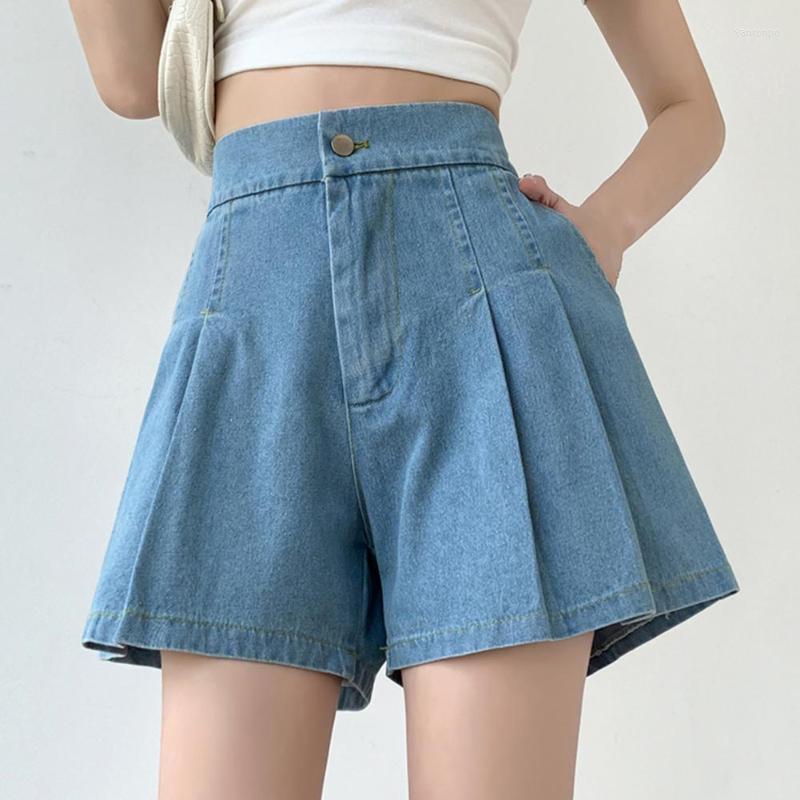 

Women's Shorts Women's Denim Women 2022 Fashion Korean Solid Color High Waist Streetwear Summer Wide Leg Casual Short Pants Street, Dark blue