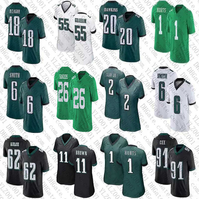 

11 AJ Brown 90 Davis 1 Jalen Hurts 6 DeVonta Smith Custom Football Jerseys Mens Womens Youth 26 Miles Sanders 2 Darius Slay Jr Brian Dawkins