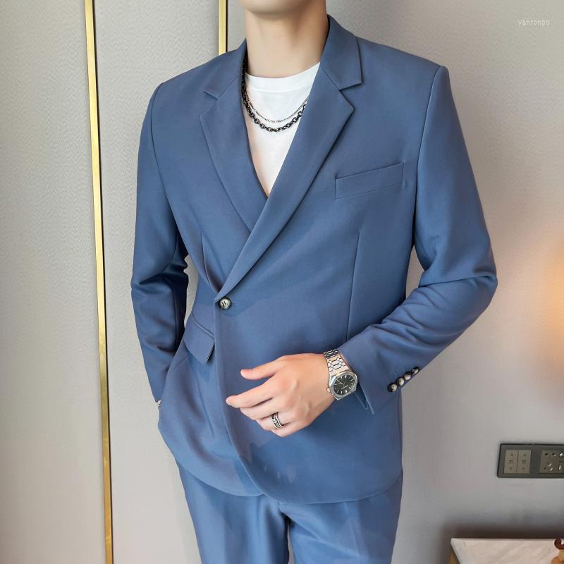 

Men's Suits Men's & Blazers 2Pieces Autumn Wedding Dress Men Clothing 2022 Simple All Match Slim Fit Business Formal Wear Casual Suit, Beige