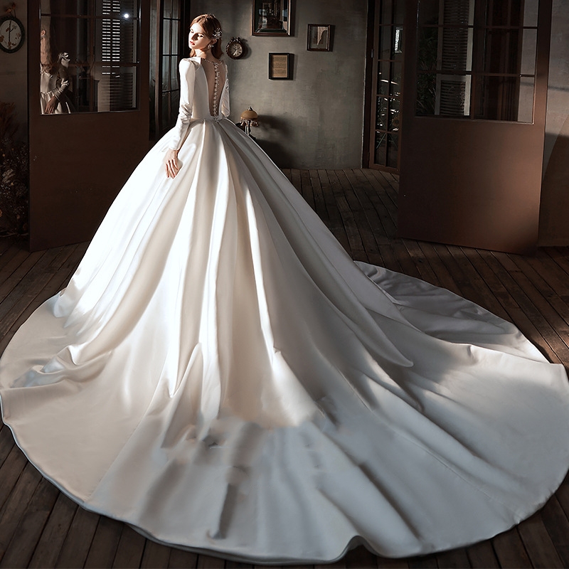 2022 Glitter Dubai Arabia Robe De Bal Robe De Mariée Manches Longues Perles Dentelle Appliqued Plus La Taille Custom Made Robes De Mariée Cristal