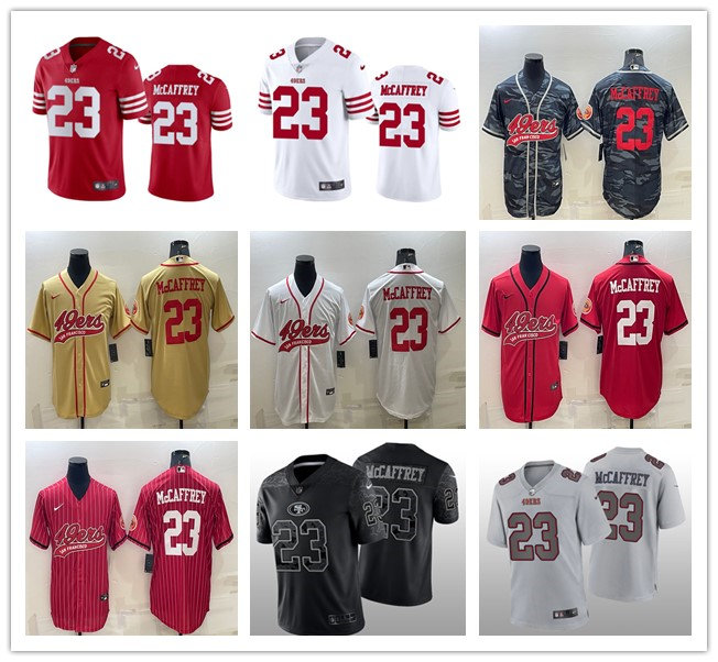 

Baseball Jersey San Francisco''49ers''Men Christian McCaffrey #23 Reflective Pinstripe With Patch Cool Base Stitched
