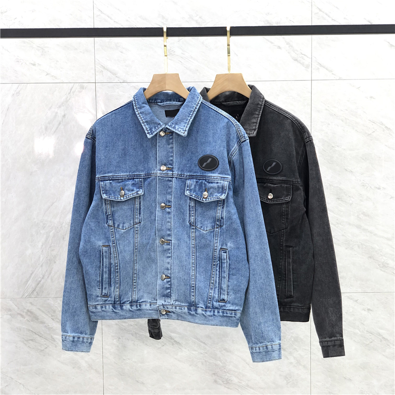 

22fw Autumn Winter Europe Cargo Pocket Coat Plus Size Men Outdoor Casual Leather Logo Washed High Street Women Thick Warm Jeans Jacket, Blue jackets