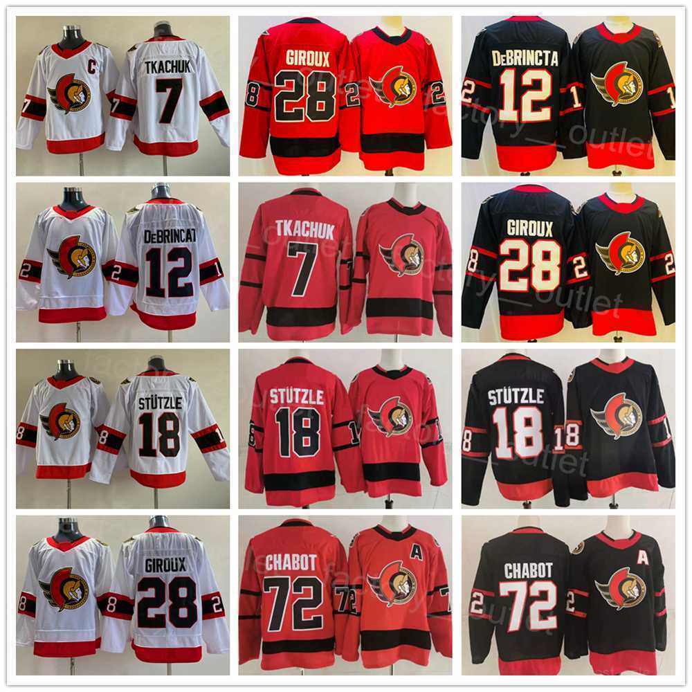 

Men Hockey Ottawa Senators Jersey Reverse Retro Blank 7 Brady Tkachuk 72 Thomas Chabot 18 Tim Stutzle 12 Alex DeBrincat 28 Claude Giroux All Stitched Black Red White