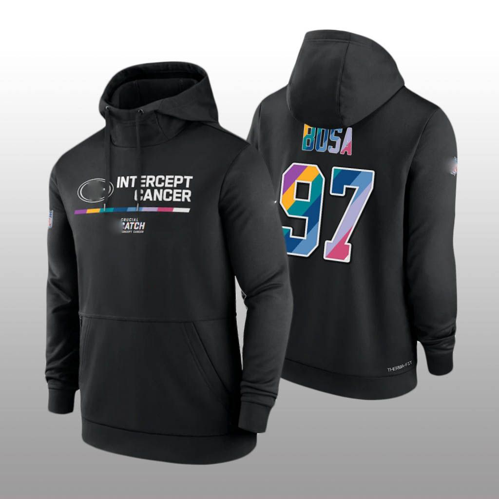 

CUSTOM Men' Nick Bosa San Francisco''49ers''Jersey Black Therma Hoodie - 2022 Crucial Catch Football Soccer
