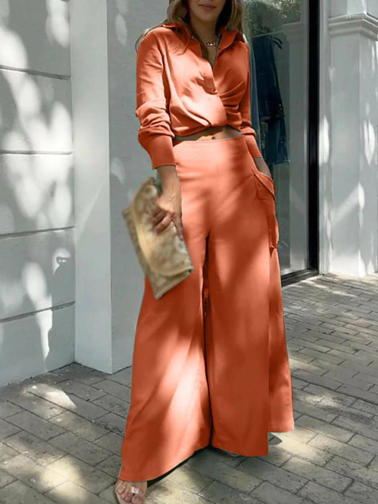 

Women's Two Piece Pants Women's Elegant Lapel V Neck Shirts And High Waist Long Sets Women Casual Sleeve Solid Suits Fashion Loose, 03 black