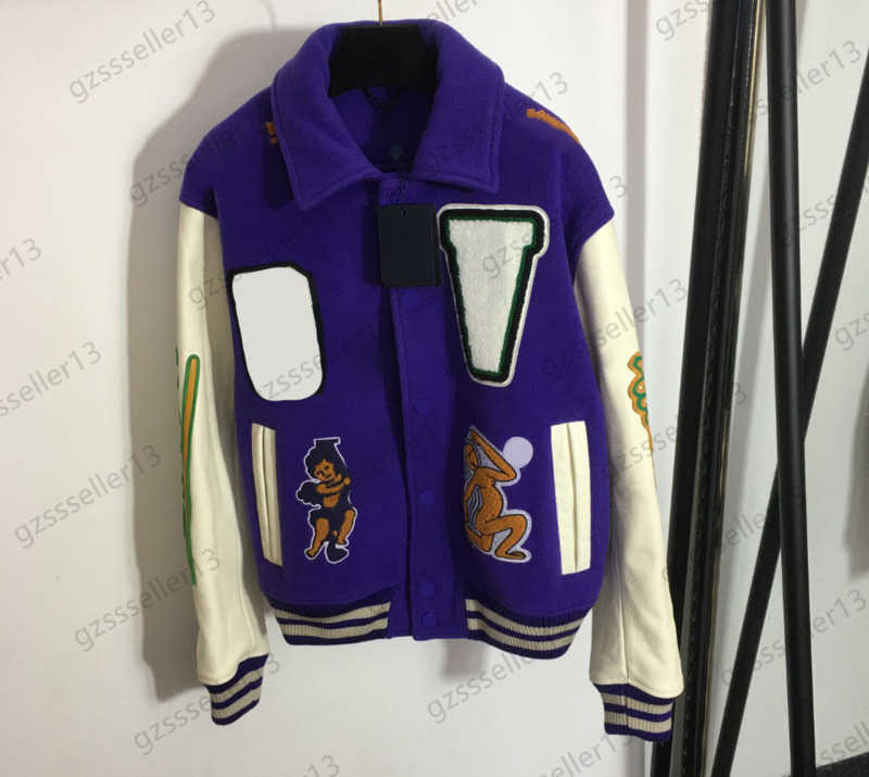 

Jacket Womens Back Frog Plush Embroidery Lapel Contrast Color Jackets Custom Button Pockets Sheepskin Long Sleeved Patchwork Wool Coat Designer Women Clothes 1970