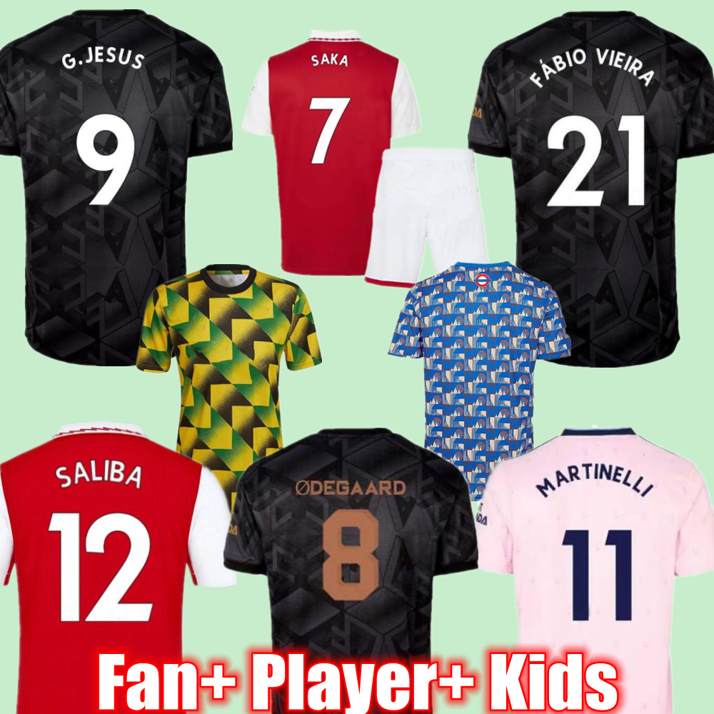 

MARTINELLI SALIBA Soccer Jerseys 22 23 Fan player version G. JESUS SAKA SMITH ROWE ODEGAARD Football Shirts Gunners ZINCHENKO Home and away kids kits 3XL 4XL, Away fan version with ucl