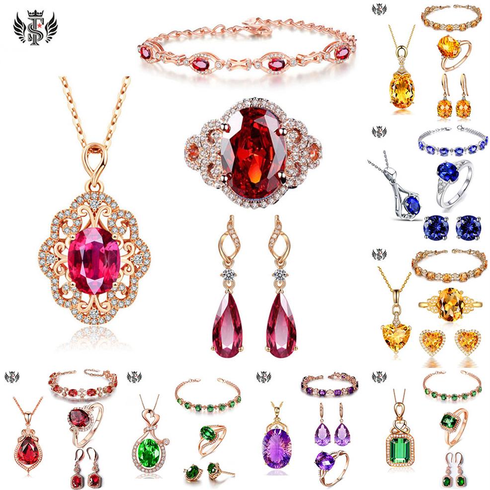 

Women Jewelry Set Earrings Pendant Necklace Rring Adjustable Zircon Decor Geometric Heart Fahion157Y