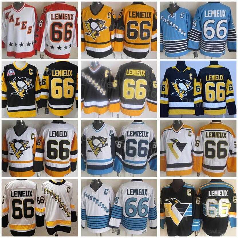 Vintage Pittsburgh Throwback Penguins Hockey 66 Lemieux Jersey Retro Vintage Classic All Stitched Team Black White Blue Yellow Color Sport Breathabl