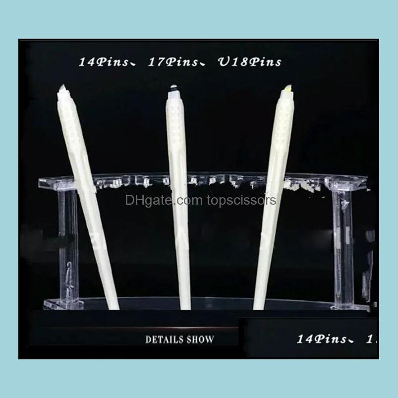 

Permanent Makeup Needles Tips Top Quality 50Pcs Permanent Makeup White Disposable Microblading Pens With 7/12/14/17/18U Pins Needl Dhspq