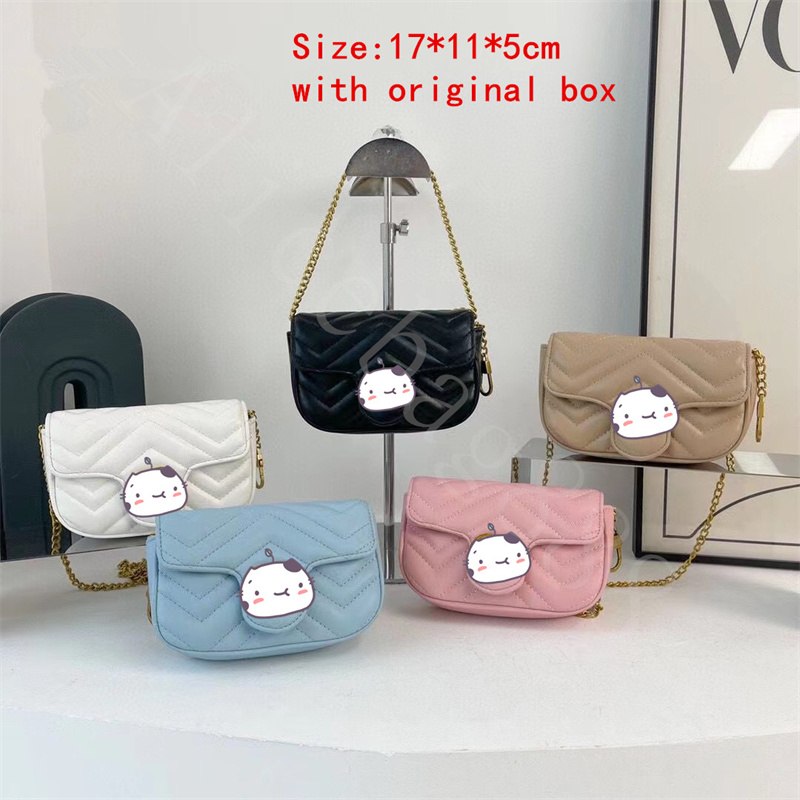 

2022 New Mini Shoulder Bags 17cm Chain Decoration Fashion Bags PU Leather 5 Color Stock for Girl with original box lowest price, White