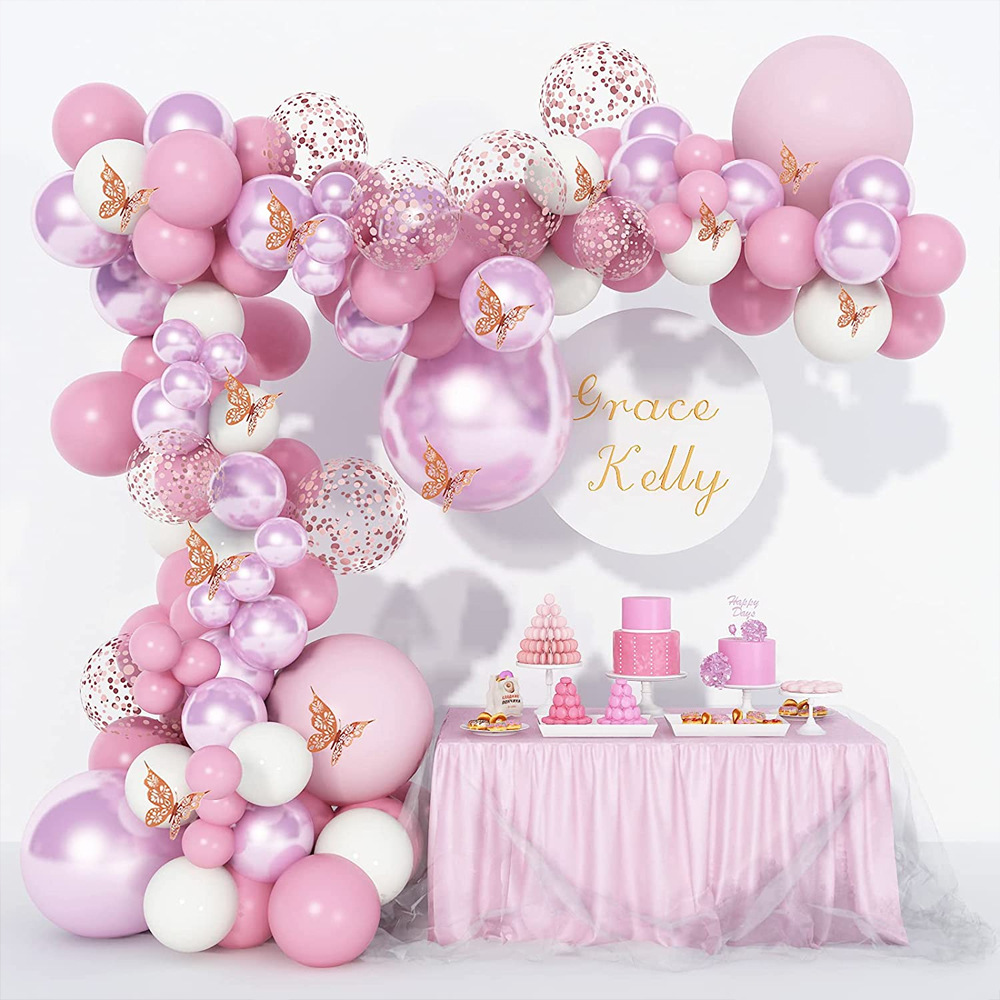 

113Pcs Pink Balloons Decoration Garland Arch Kit Metallic Barbie Macaron Butterfly Confetti Latex Ballons for Baby Shower Birthday Wedding Party Decor Globos Set