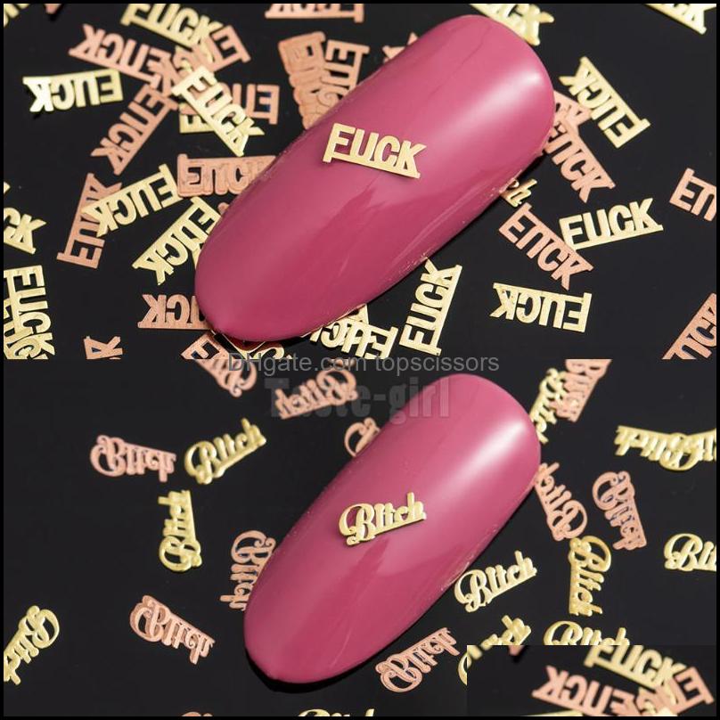 

Nail Art Decorations 800Pcs/Pack Metallic Bitch Fcuk Letter Nail Art Decoration Gold Brone Back Slice Decals Sticker Nails Accessori Dhron