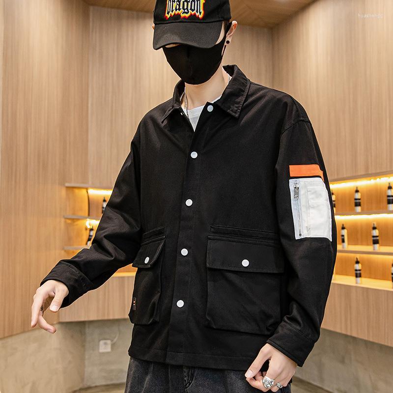 

Men's Jackets Men's Spring & Autumn Trend Multi-pocket Loose Plus Size Simple Solid Color Fashion All-match Men Casual Jacket, Black