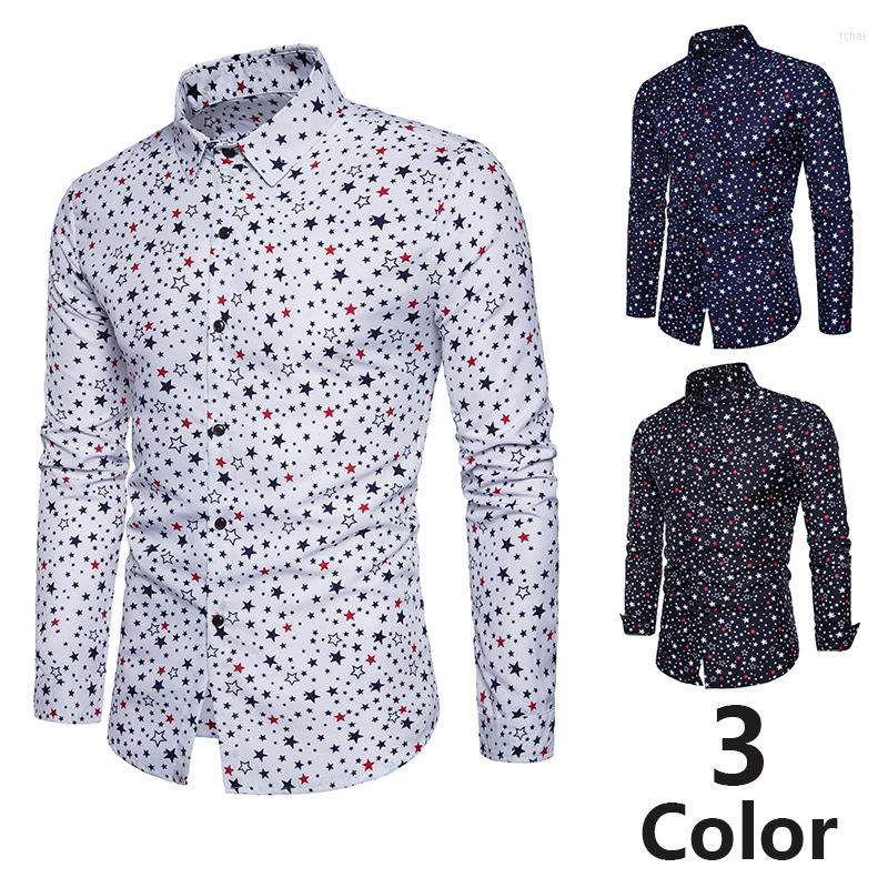 

Men' Casual Shirts Wholesale 2022 Fashion Pentagram Print Men Dress Men' Long Sleeve Man Chemise Homme Shirt, Black