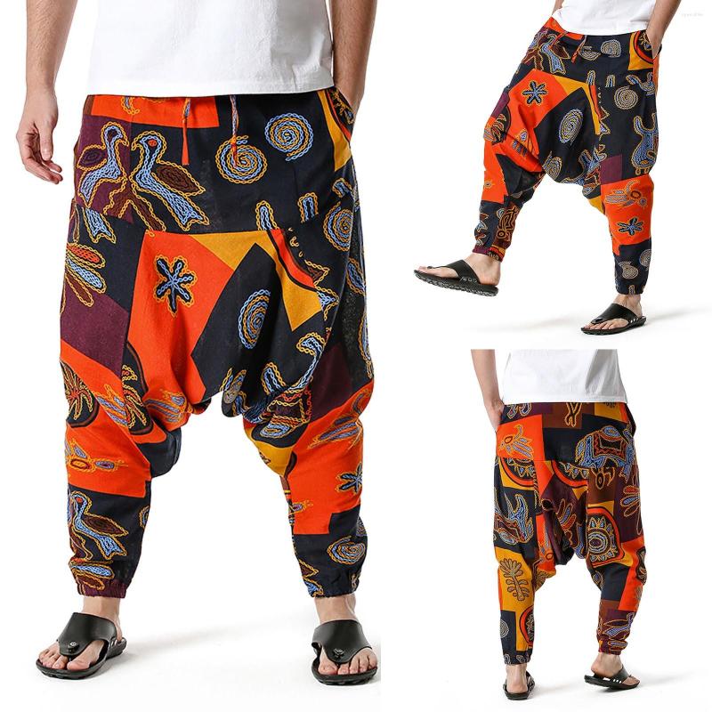 

Men' Pants Men' Cotton-Linen Trousers Loose Casual Print Streetwear Lightweight Elastic Waist Hip Hop Fashion Home Long, Bk