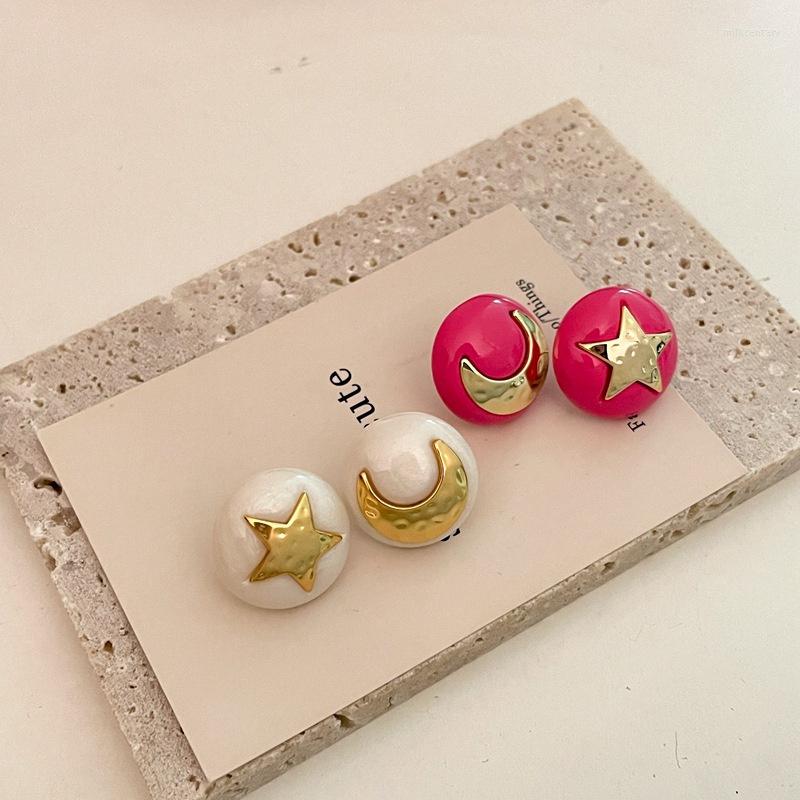 

Dangle Earrings French Fashion Asymmetry Pink White Moon Star Acrylic Stud For Women Girls Vintage Round Jewelry Gifts