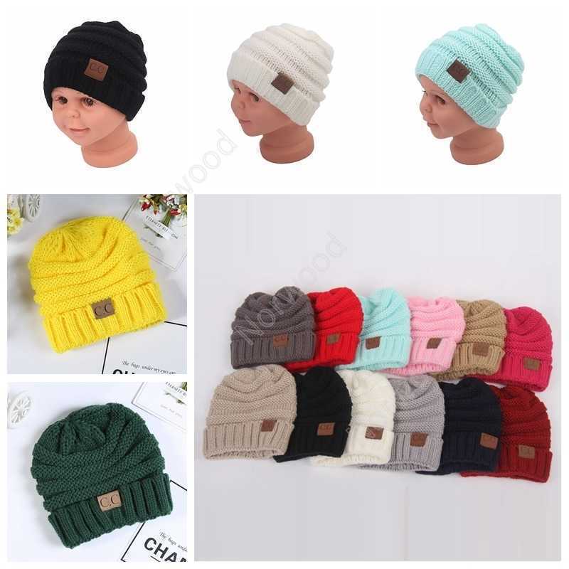 

Kids Winter Warm Hat Knitted CC Label Children Simple Chunky Stretchable Beanies Baby Hat Skully Hats 14 color 20pcs NCC10