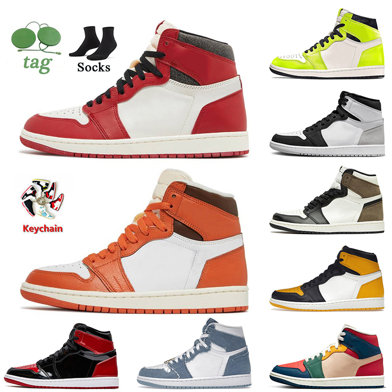 

2023 Fashion Jumpman 1 Basketball Shoes Starfish 1s High OG Lost and Found Denim Mid Homage Patent Bred Taxi Yellow Toe Dark Mocha Trainers Sports Sneakers, B8 36-46 multi color