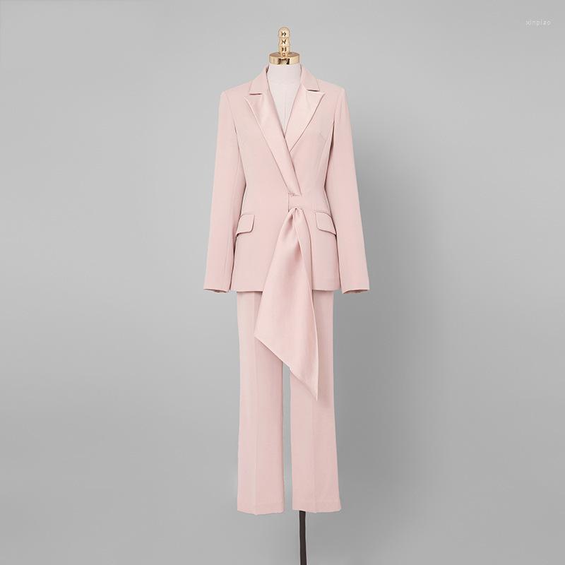 

Women' Two Piece Pants 2022 Spring Autumn Women Suits Office Sets 2 Tracksuits Notched Blazer Jacket Straight Elegant Fashion Lady Outfits, Pink c