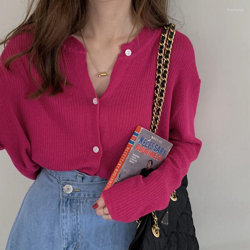 

Women' Knits Women' & Tees Korean Striped White T-shirt 2022 Spring Loose Thin Round Neck Cardigan Long Sleeve Top Fashion, Dark grey