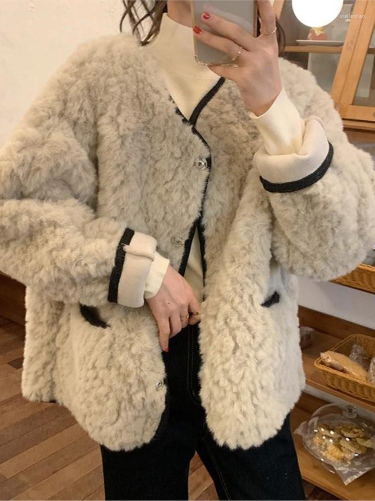 

Women' Fur 2022 Women Winter Faux Warm Coat Vintage Long Sleeve Female Korean White Thick Elegant Chic Mink Coats
