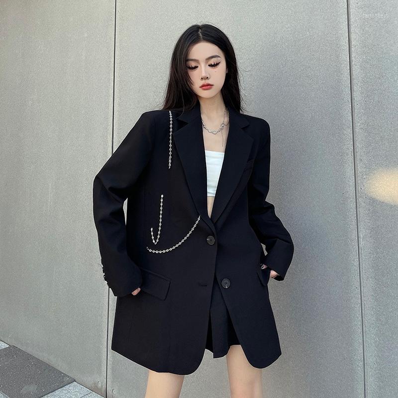 

Women's Suits Fashion 2022 Designer Chains Blazers And Coats Women's Classic Double Breasted Vintage Loose Jackets Outerwear, Black