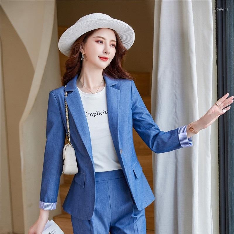 

Women' Suits 2022 Women' Jacket Fashion One Button Pockets Coat OL Styles Autumn Winter Blazers For Women Business Work Blaser Outwear, Blue coat