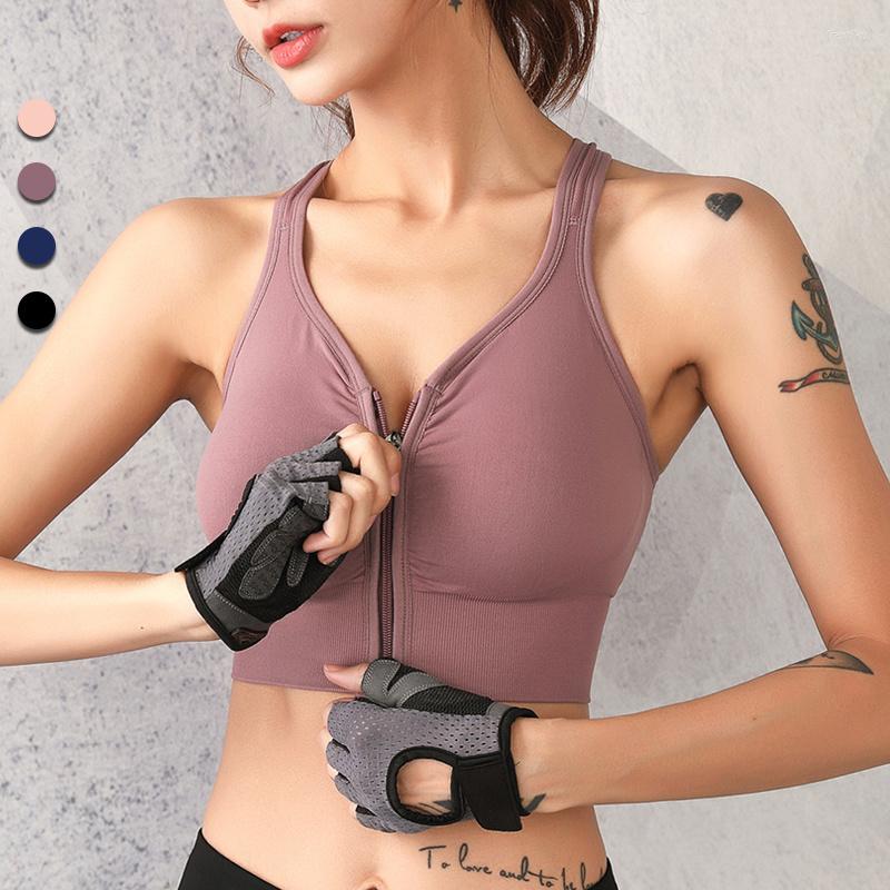 

Yoga Outfit -XL Large Size Fitness Sports Bra Zipper Gather Shockproof Breathable Vest Gym Running Underwear, Purple