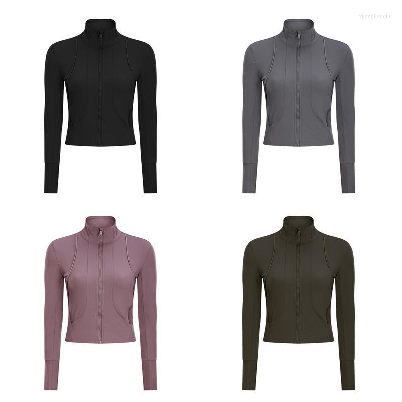 

Yoga Outfit Autumn Winter Zipper Jacket Qick-Drying Clothes Long-Sleeve Thumb Hole Training Running Women Slim Fitness Coat, Black