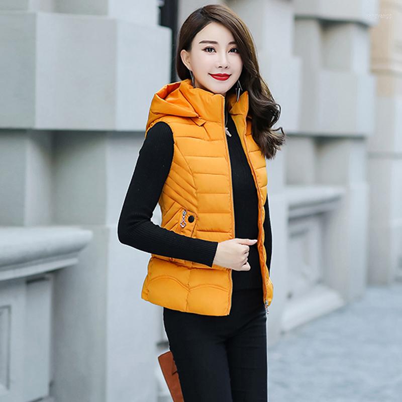 

Women's Vests Autumn Winter Women Hooded Waistcoat Short Casual Cotton Padded Sleeveless Vest Jacket Plus Size Female Slim Zipper Snow Wear, Beige