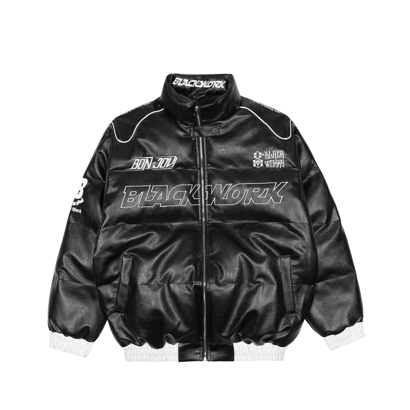 

Coats Letter Embroidery Pu Leather Thick Winter Coat for Male Windbreaker Casual Cotton Padded