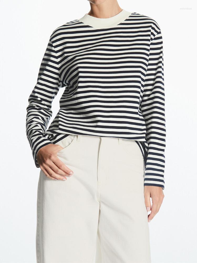 

Women' T Shirts Women Classic Cotton Stripes Tshirt 2022 Autumn Simple Casual Long Sleevetees For Female, Top