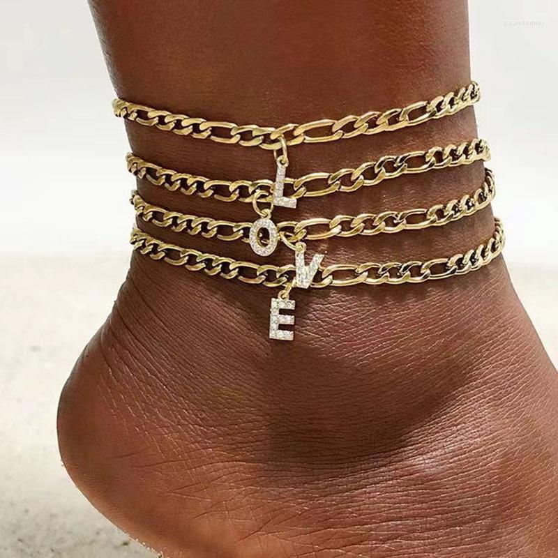 

Anklets 2022 Fashion Initial Letter Anklet Women Simple Stainless Steel Figaro Chain For Jewelry Gift