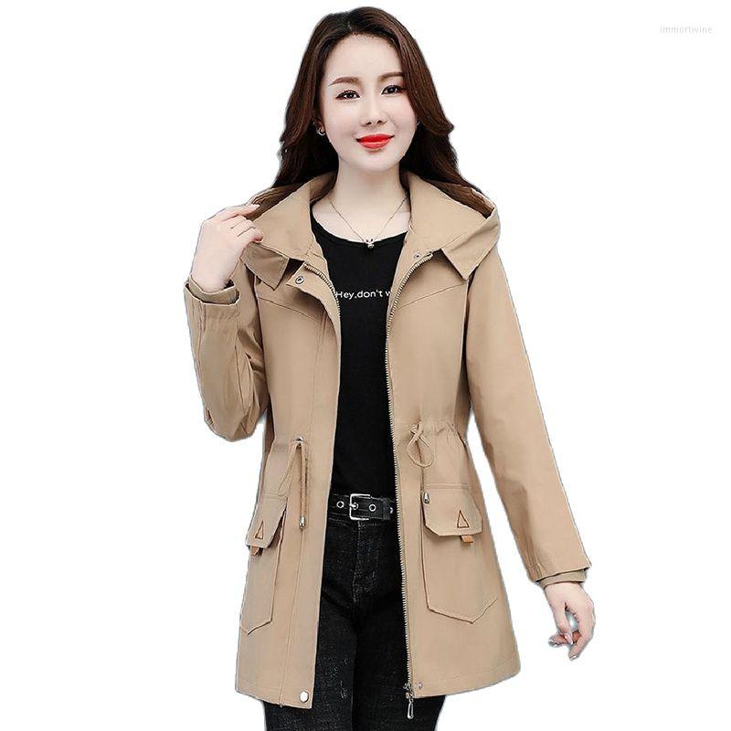 

Women's Trench Coats Windbreaker Women's Autumn Jackets 2022 Korean Loose Female Casual Tops Letter Splice High Quality Hooded Trend, Black