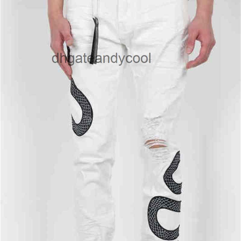 

Embroidery amirs jean amiris mens pantsy jean Snake pants Designer Style Jean Black Jeans mens Leather White Slim Fit Washing Cut Hole P Q3TT