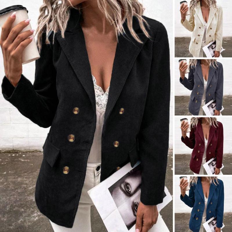 

Women' Suits Cardigan Blazer Flap Pockets Women Coat Double Breasted Autumn Winter Corduroy Lapel Solid Color Office Suit Jacket Outerwear, Black