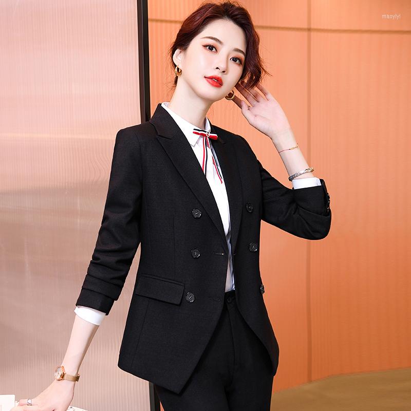 

Women' Two Piece Pants Autumn Winter Formal Elegant Gray Navy Women' Suit Blazer Jacket Trousers Office Ladies Work Wear Tops And, Navy blue pants set