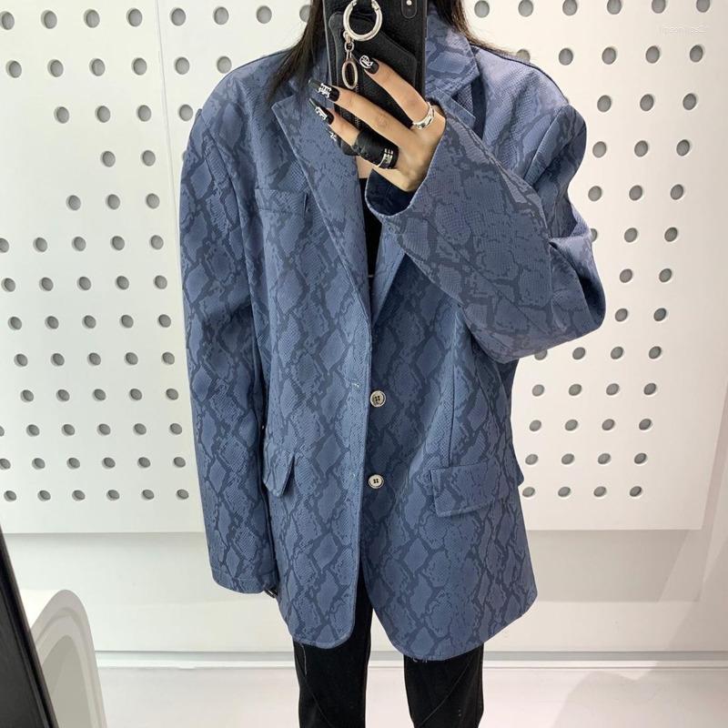 

Women' Suits Harajuku Blazers Coat For Women Print Snake Skin Long Sleeve Loose Casual Streetwear Design Vintage Jacket Femme Casaco, Blue