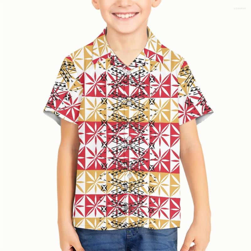 

Men's Casual Shirts Short Sleeve Turn-down Collar Kids Top School Polynesian Tribal Clothing Samoan Colorful Tapa Flower Print Custom Shirt, Wmy22062804d84