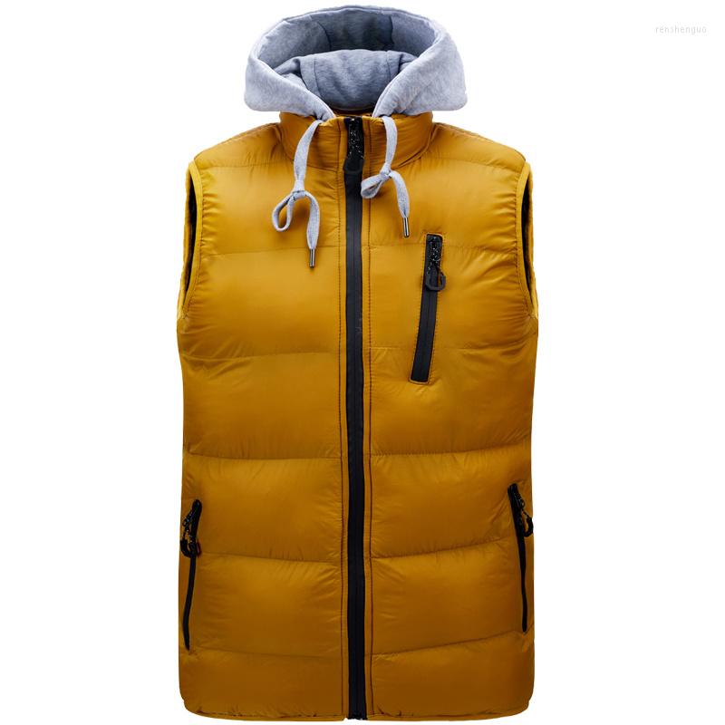 

Men's Vests Men's Vest Jacket Winter Waterproof Warm Sleeveless Men Multiple Pockets Hooded Casual Detachable Hat Autumn Thicken Coat, Black