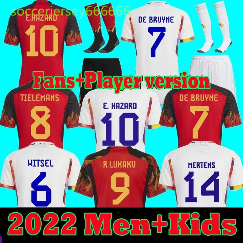 Joueur des fans Belgique 2022 Coupe du monde Jerseys Jerseys Team de Bruyne Hazard Courtois Lukaku Tielemans Doku 2022 Batshuayi Kevin Men Kids K