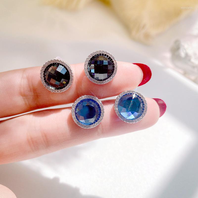 

Dangle Earrings Japan And South Korea Simple Diamond Round Crystal Zircon 925 Silver Hypoallergenic High-end